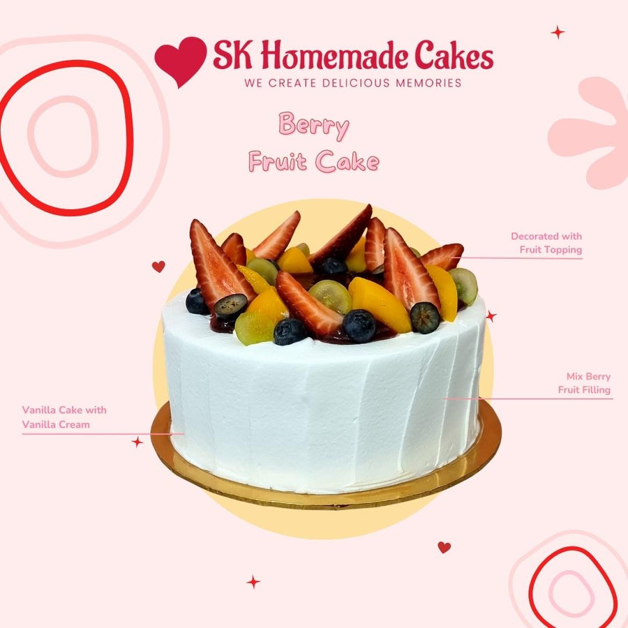 Berry Fruit Cake- Whole Cake (Available Daily) - SK Homemade Cakes-Small 15cm--