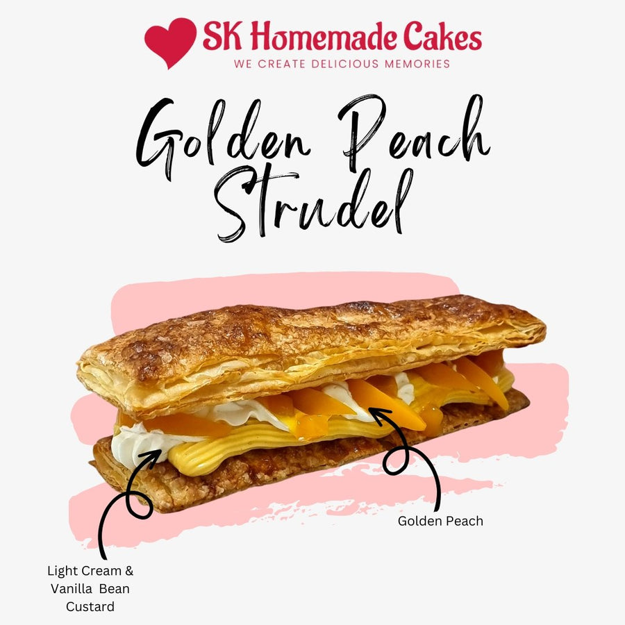 Golden Peach Strudel - Pre-order 2 days - SK Homemade Cakes-1 Loaf 25cm x 8cm--