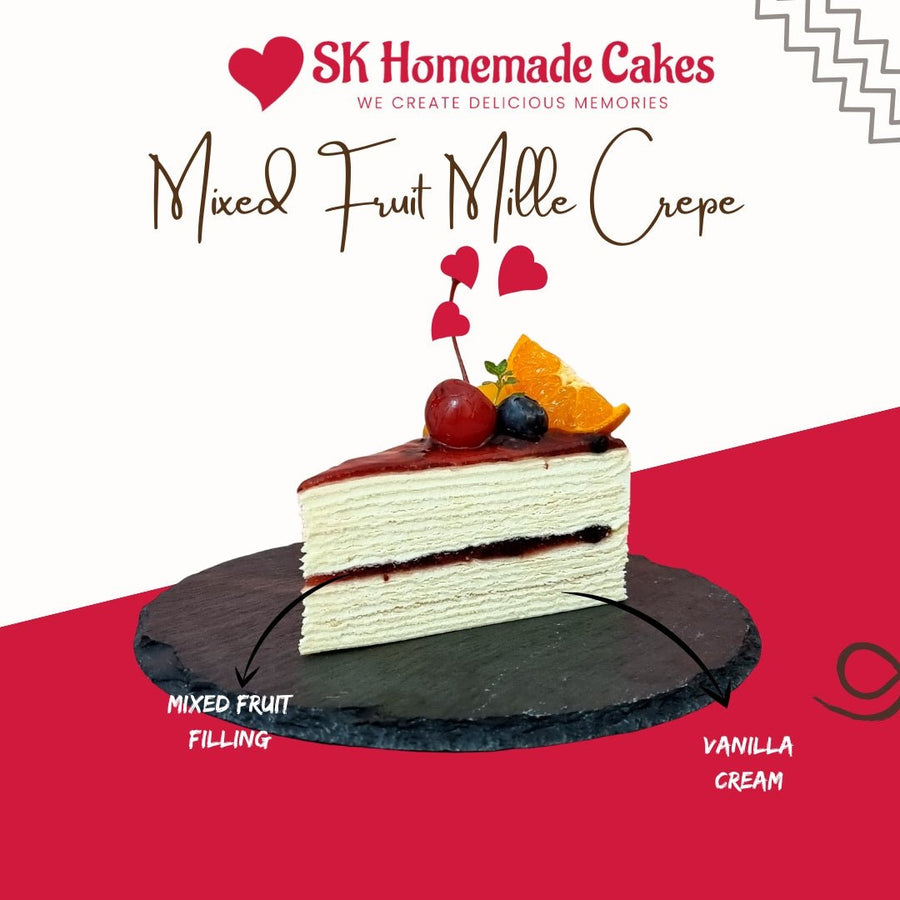 Mixed Fruit Mille Crepe - Whole Cake (Available Daily) - SK Homemade Cakes-Small 15cm--