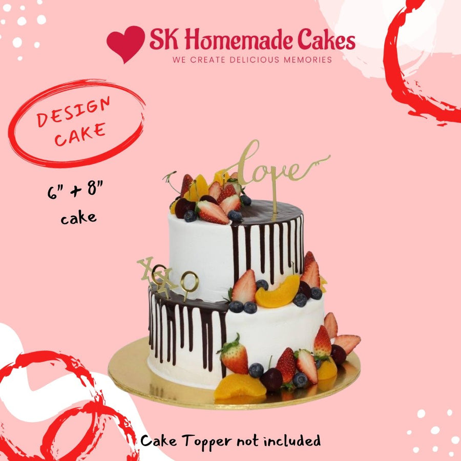 SK 2 Tier Fruit Deco Cake - Design Cake (7 days pre-order) - SK Homemade Cakes-Chocolate Cake-Chocolate Cake-