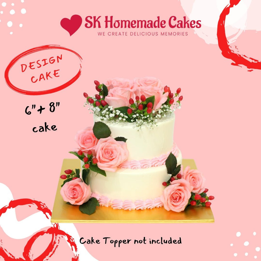 SK 2 Tier Pink and Cream Theme Cake - Design Cake (7 days pre-order) - SK Homemade Cakes-Chocolate Cake-Chocolate Cake-
