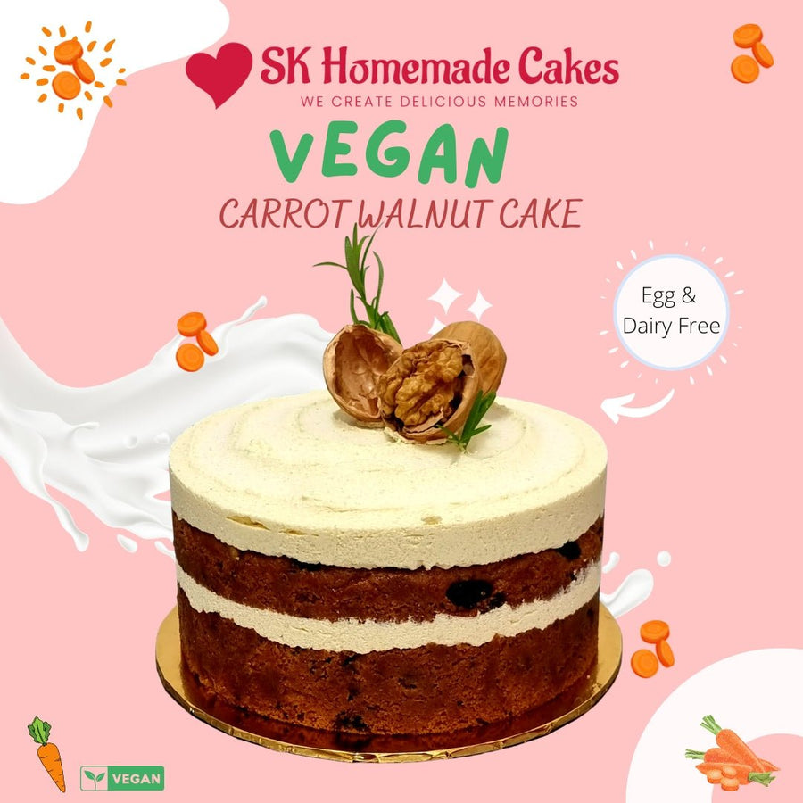 Vegan Carrot Walnut Cake - 20cm Whole Cake (Available Daily) - SK Homemade Cakes-Medium 20cm--