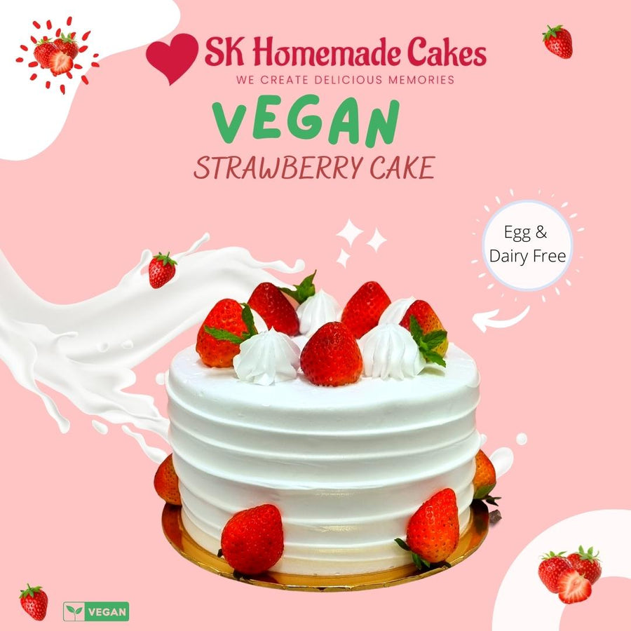Vegan Strawberry Cake - whole Cake (5-days Pre-Order) - SK Homemade Cakes-Medium 20cm--
