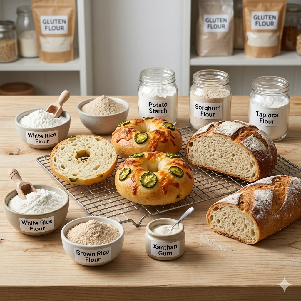 Freshly baked gluten-free artisanal bread loaves and bagels in Penang.