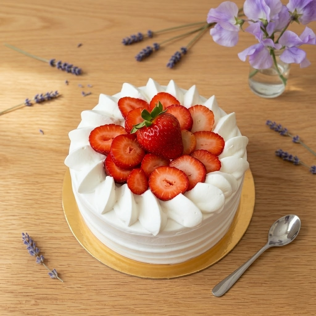 A premium Gluten-Free Strawberry Cake frosted beautifully with customizable fresh cream options and layered with real strawberry filling, handcrafted by a made by Penang local bakery SK Homemade Cakes.
