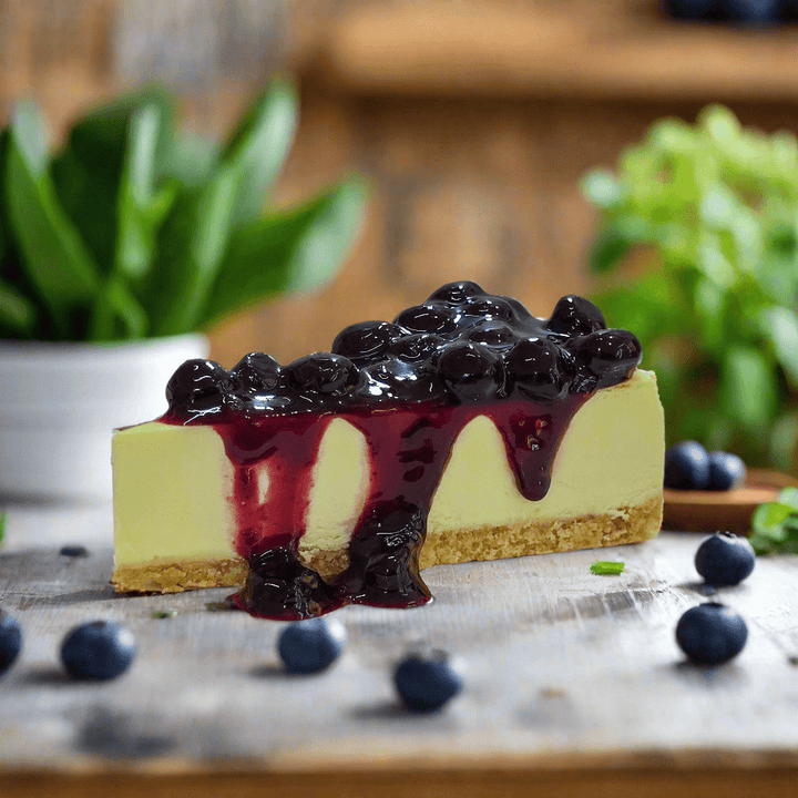 Keto blueberry cheesecake with almond crust and berry compote, sugar-free and gluten-free, available in Penang or nationwide