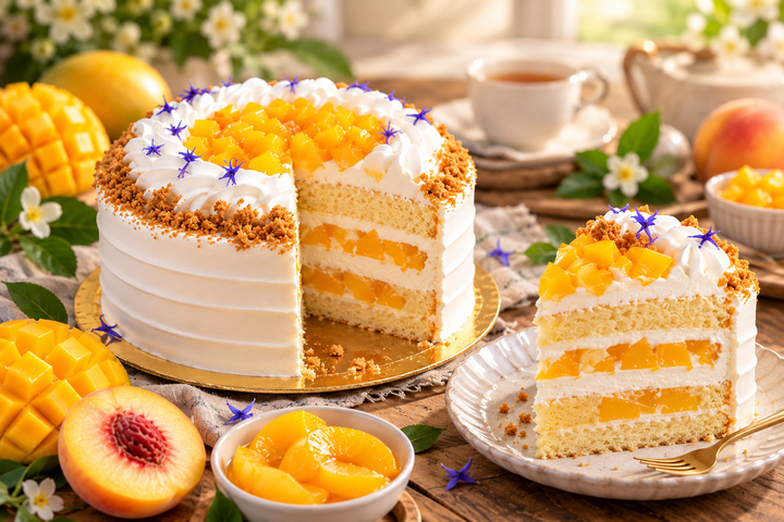 Vegan Mango Peach Cake - 15cm Whole Cake (Available Daily)