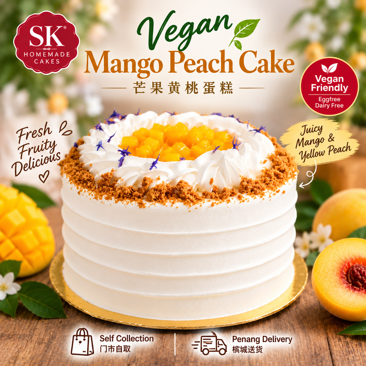 Vegan Mango Peach Cake - 15cm Whole Cake (Available Daily)