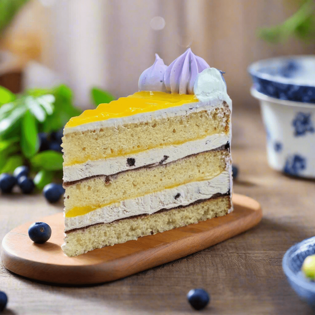 Slice of Vegan Blueberry Yuzu Cake Penang – dairy-free & fruity