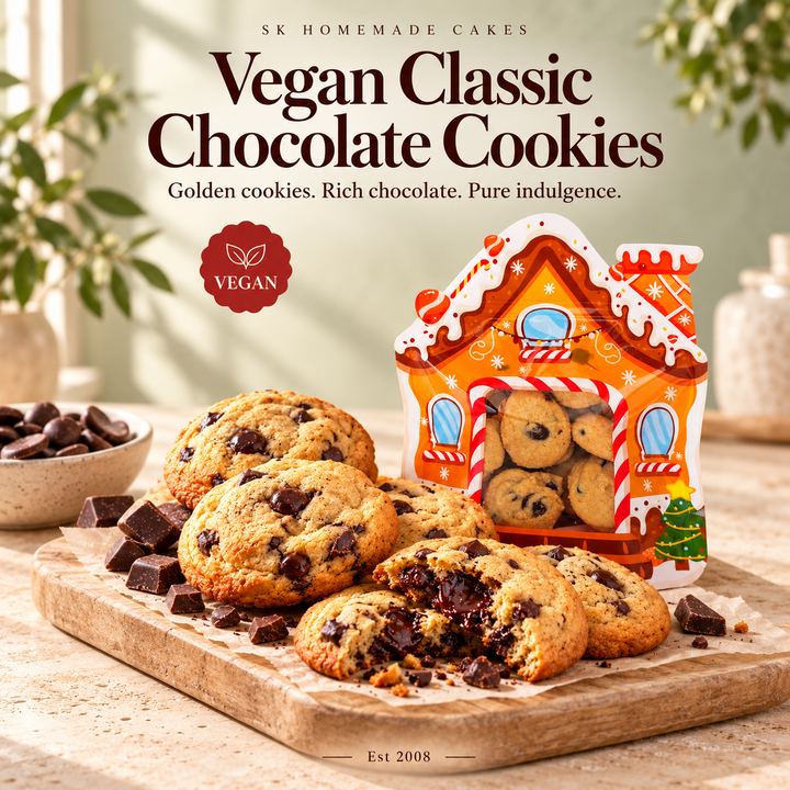 Vegan Classic Chocolate Cookies made with 70% dark chocolate and Beleaf PlantBetter Butter.