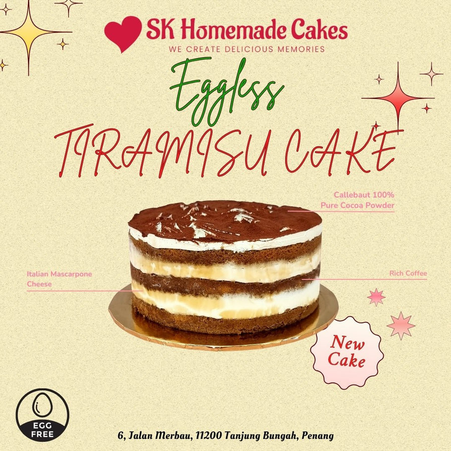 Eggless Tiramisu Cake - 15cm Whole Cake (Available Daily) - SK Homemade Cakes-Small 15cm--