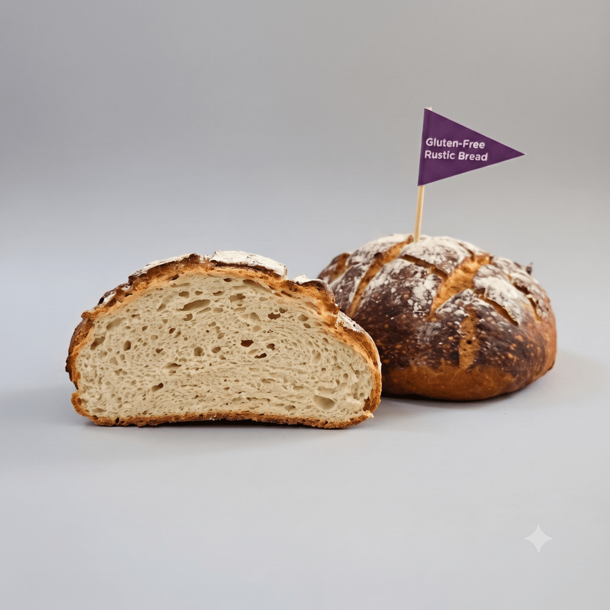 Freshly baked Gluten-Free Rustic Bread loaf with a golden crust, made by SK Homemade Cakes.
