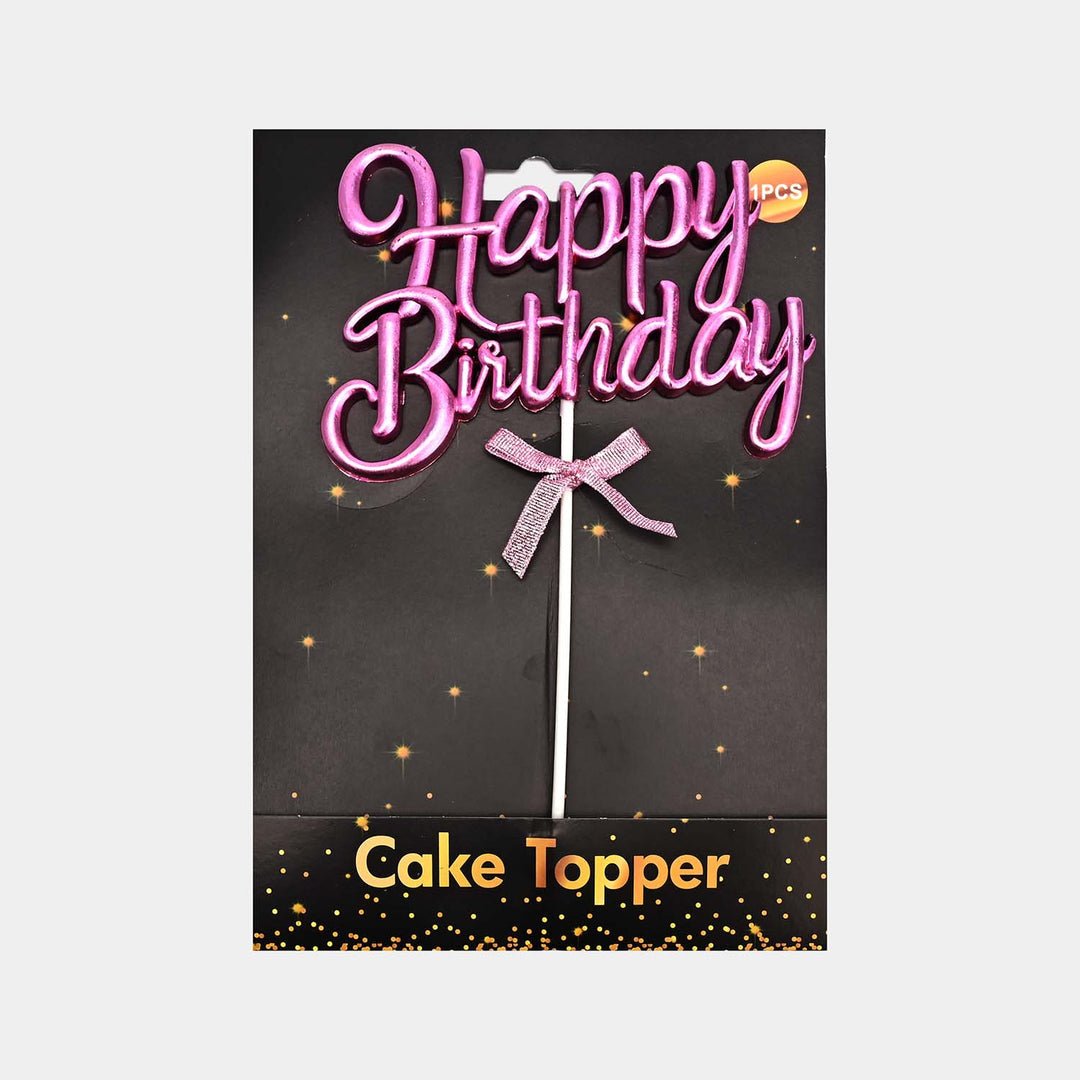 Happy Birthday Cake Topper - Large (Pink with Ribbon) - SK Homemade Cakes