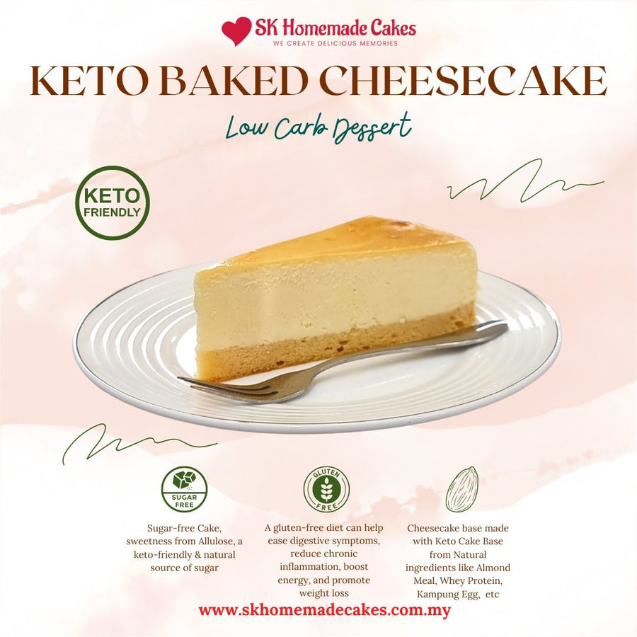 Keto Baked Cheesecake (Sugar Free & Gluten Free) - Whole Cake (5-days Pre-order) - SK Homemade Cakes-Medium 20cm--