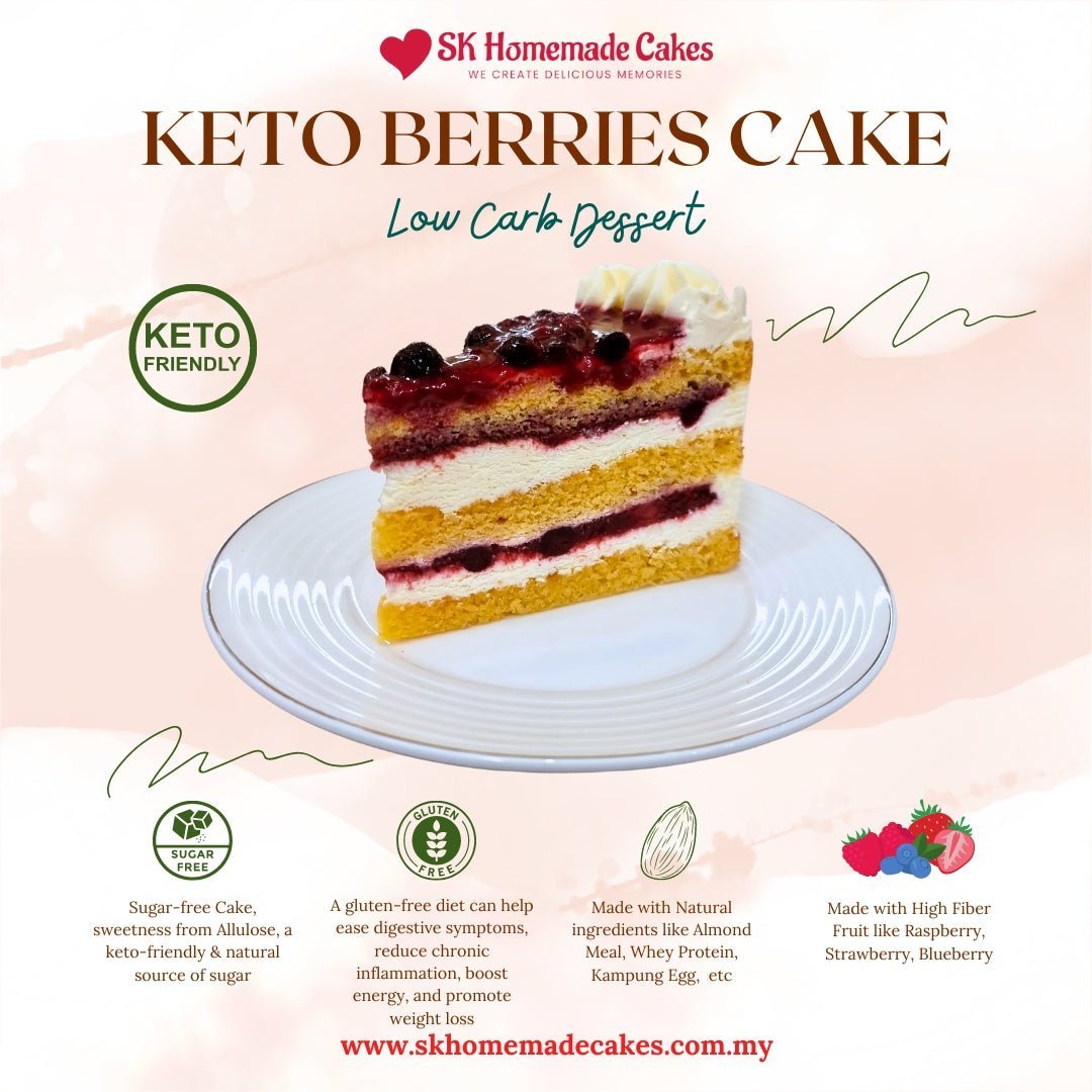 Keto Berries Cake (Sugar Free & Gluten Free) - 1pc Slice Cake (Available Daily) - SK Homemade Cakes