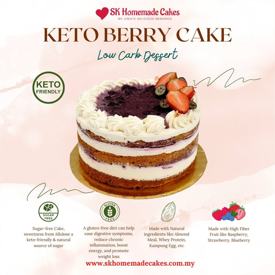 Keto Berries Cake (Sugar Free & Gluten Free) - 20cm Whole Cake (Available Daily) - SK Homemade Cakes-Medium 20cm--