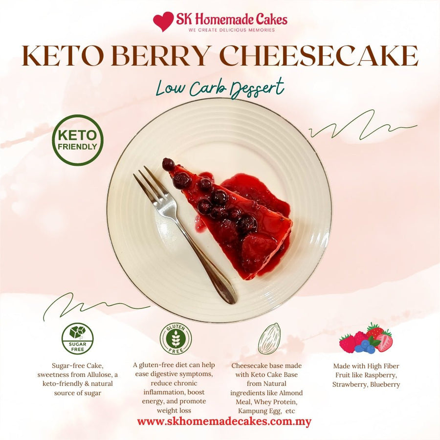 Keto Berry Cheesecake (Sugar Free & Gluten Free) - 15cm Whole Cake (Available Daily) - SK Homemade Cakes-Small 15cm--