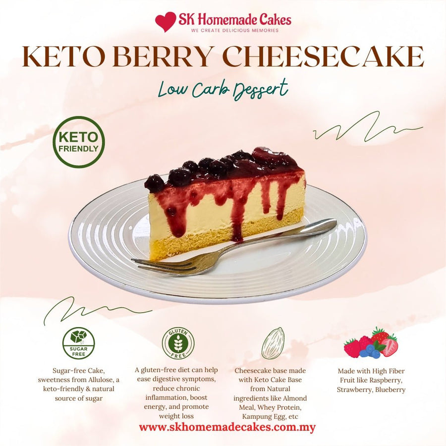 Keto Berry Cheesecake (Sugar Free & Gluten Free) - Whole Cake (5-days Pre-order) - SK Homemade Cakes-Medium 20cm--