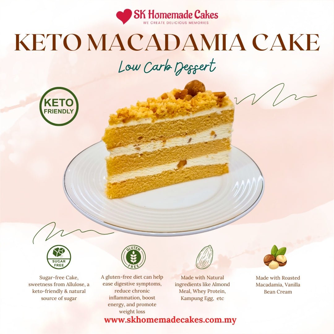 Keto Macadamia Cake (Sugar Free &amp; Gluten Free) - 20cm Whole Cake (Available Daily) - SK Homemade Cakes-Medium 20cm--