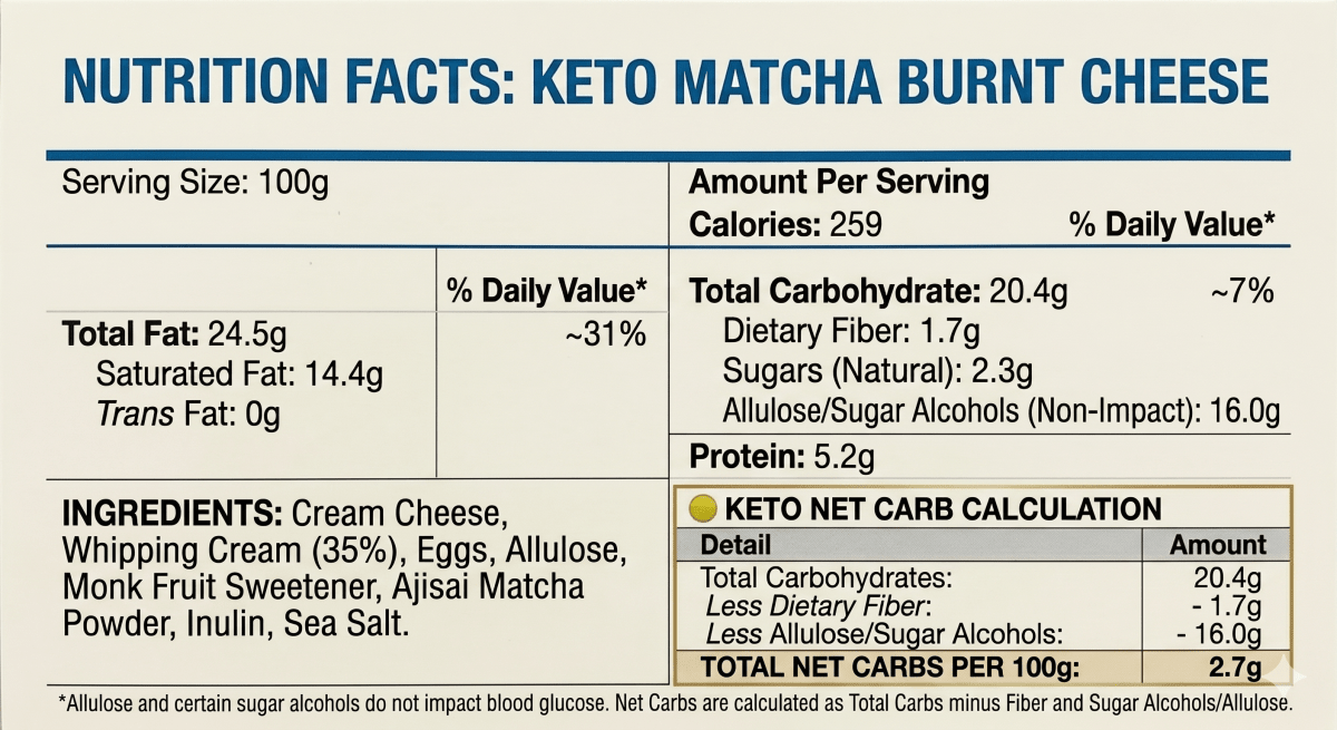 Keto Matcha Burnt Cheesecake (Sugar Free & Gluten - Free) - Whole Cake (2days Pre - order) - SK Homemade Cakes
