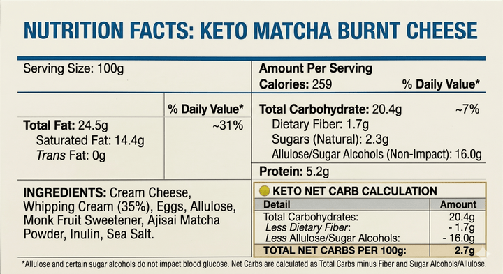 Keto Matcha Burnt Cheesecake (Sugar Free &amp; Gluten - Free) - Whole Cake (2days Pre - order) - SK Homemade Cakes