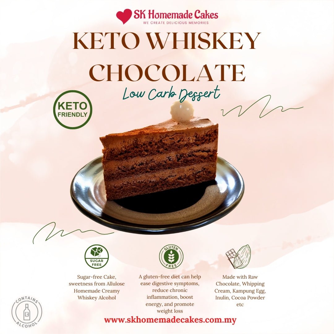 Keto Whiskey Chocolate Cake (Sugar Free & Gluten Free) *ALCOHOL- 15cm Whole Cake (Available Daily) - SK Homemade Cakes-Small 15cm--