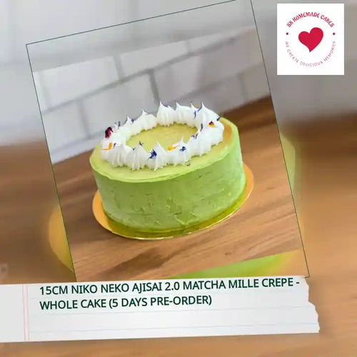 15cm Niko Neko Ajisai 2.0 Matcha Mille Crepe - Whole Cake (5 days Pre-order) by@Outfy
