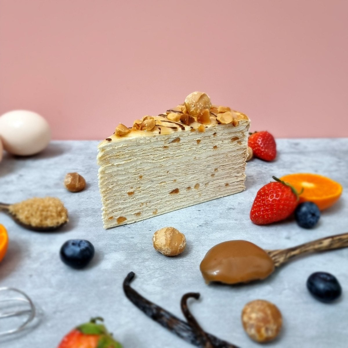 Salted Caramel Macadamia Mille Crepe - Whole Cake (Available Daily) - SK Homemade Cakes-Small 15cm--
