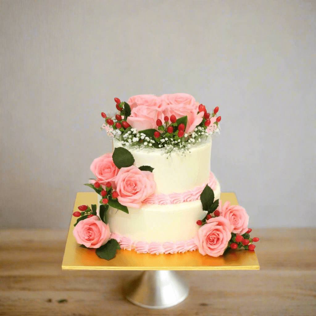 SK 2 Tier Pink and Cream Theme Cake - Design Cake (7 days pre - order) - SK Homemade Cakes