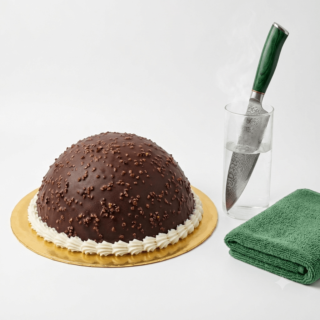 A dome-shaped Vanilla Bean Ice Cream Cake with chocolate almond base and Biscoff crunch by SK Homemade Cakes.