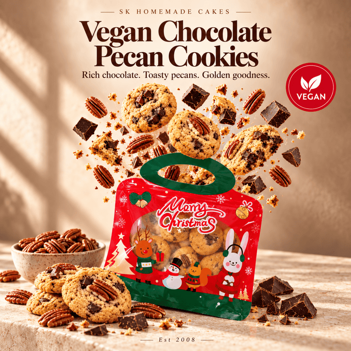 Vegan dark chocolate pecan cookies for Christmas gifting and everyday treats at SK Homemade Cakes Penang.