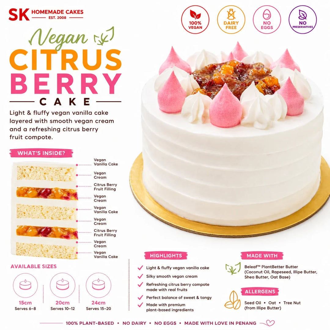 Vegan Citrus Berry Cake - SK Homemade Cakes Penang