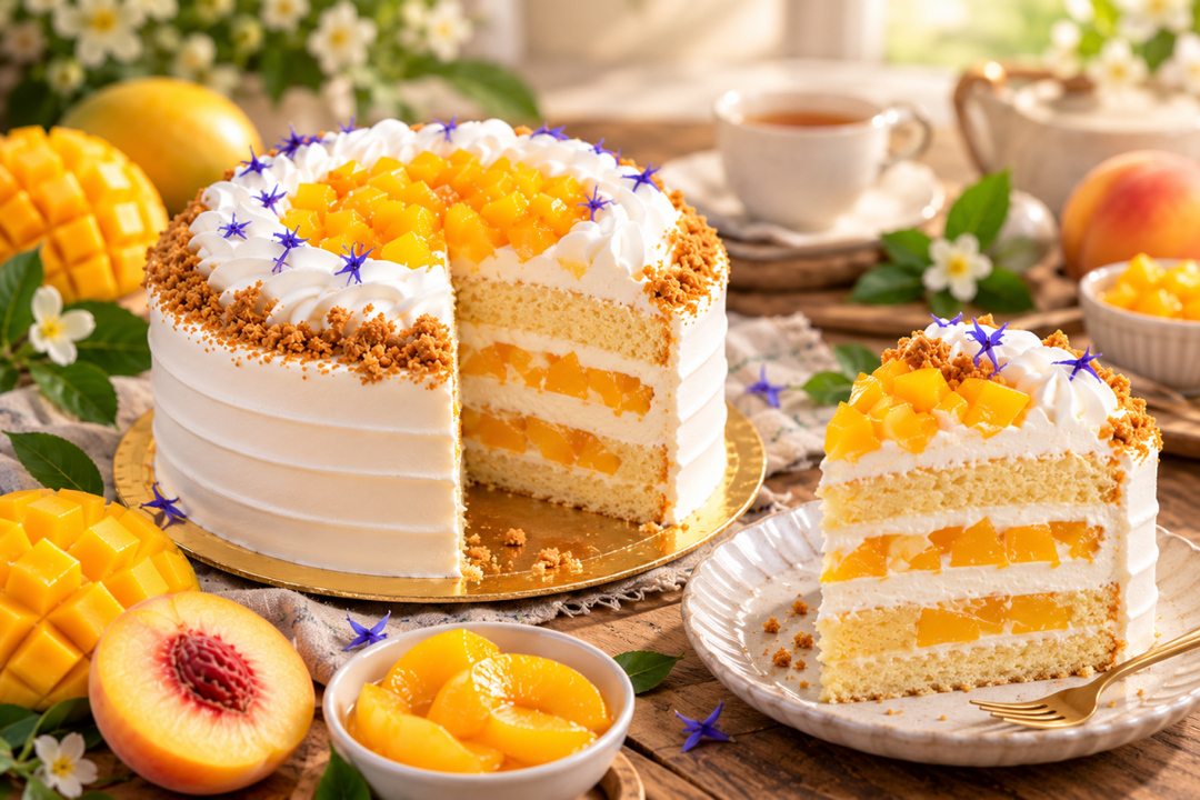 Vegan Mango Peach Cake - 15cm Whole Cake (Available Daily)