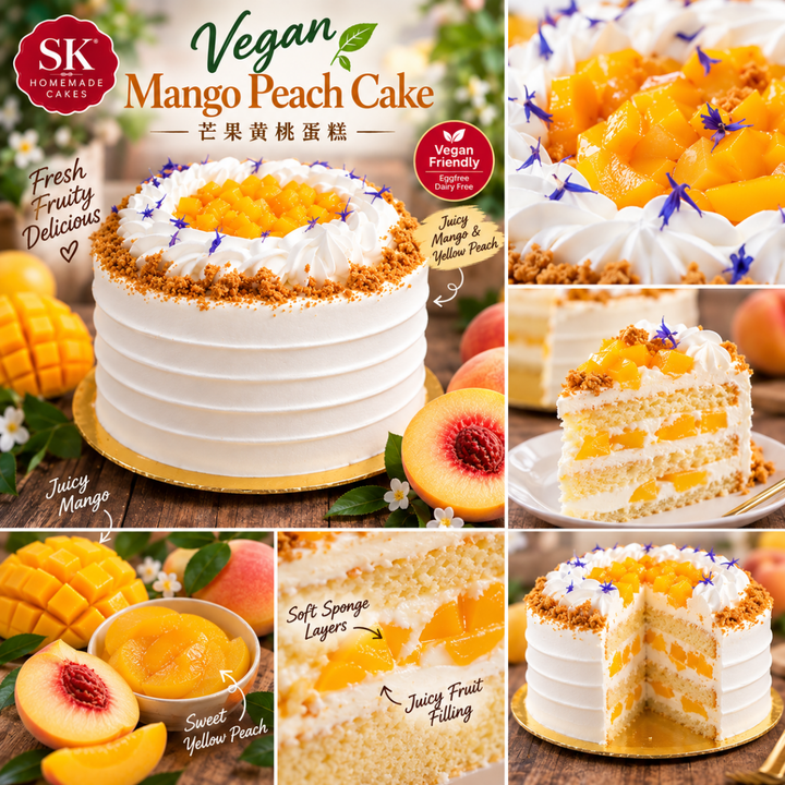 Vegan Mango Peach Cake - 15cm Whole Cake (Available Daily)