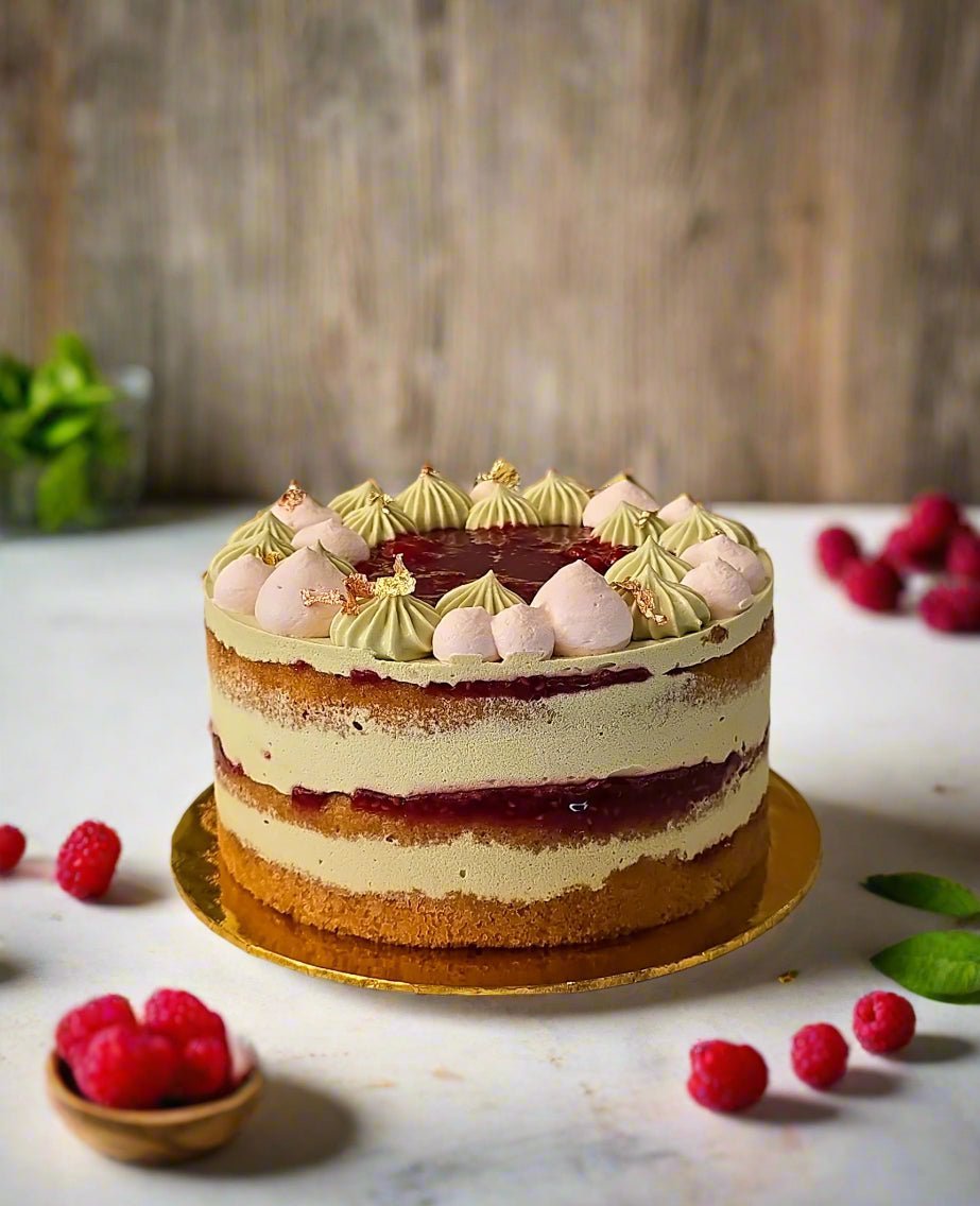 Vegan Pistachio Raspberry Cake - 15cm Whole Cake (Available Daily) - SK Homemade Cakes