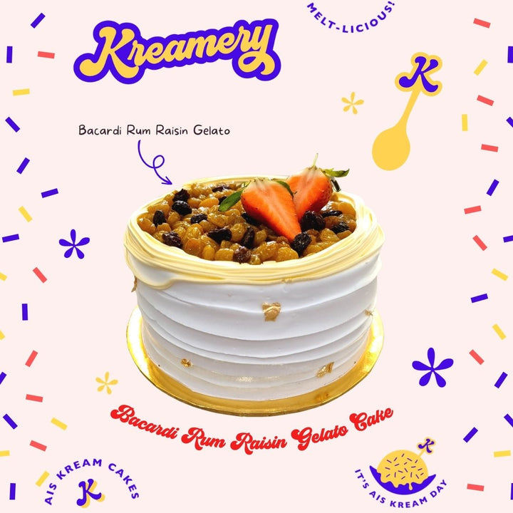 Bacardi Rum Raisin Ice Cream Cake (Eggless & Alcohol) - 15cm Whole Cake (Available Daily) - SK Homemade Cakes-Small 15cm--