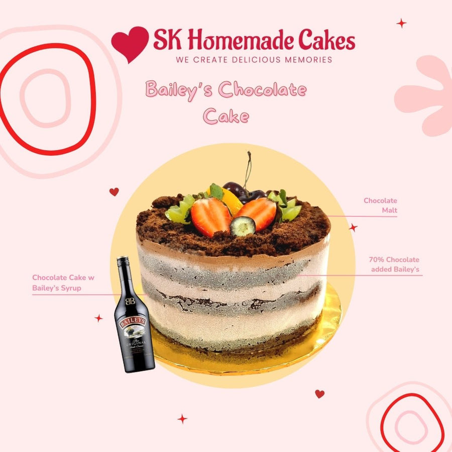 Bailey's Chocolate Cake - 20cm Whole Cake (Available Daily) - SK Homemade Cakes-Medium 20cm--