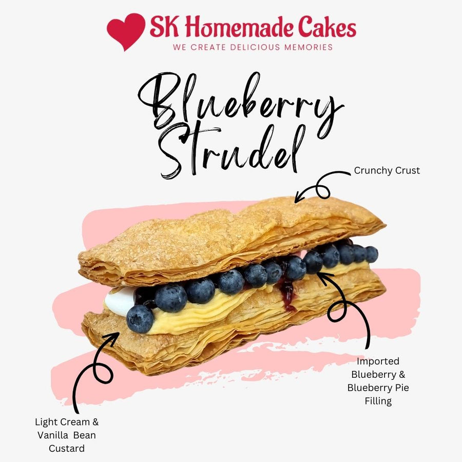 Blueberry Strudel - Pre-order 2 days - SK Homemade Cakes-1 Loaf 25cm x 8cm--
