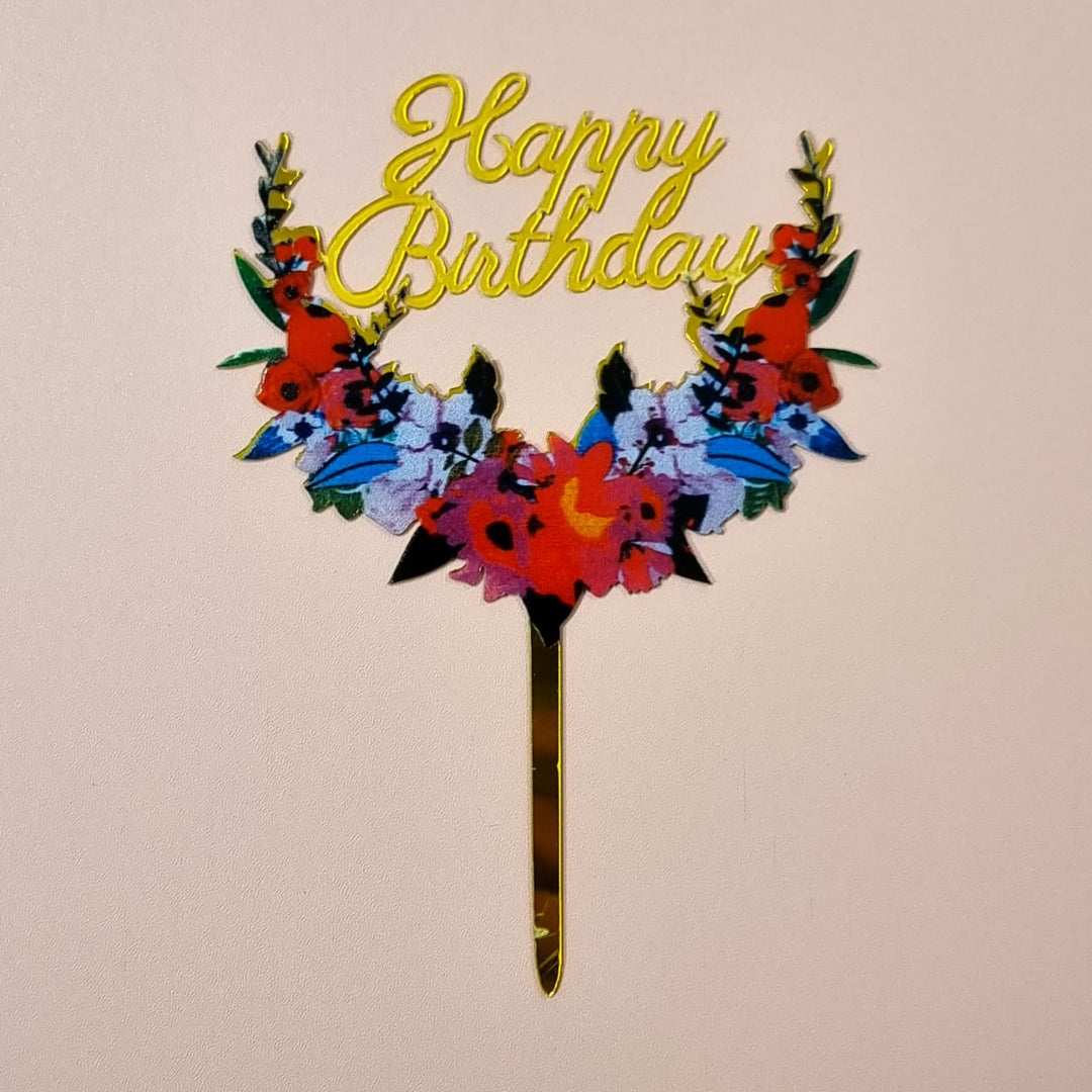Cake Topper - Arcylic (Cartoon) - SK Homemade Cakes-Happy Birthday - Flower--