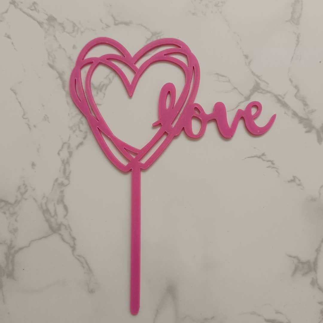 Cake Topper - Arcylic(Wedding, Anniversary, Love & Thank You) - SK Homemade Cakes-love - Pink--