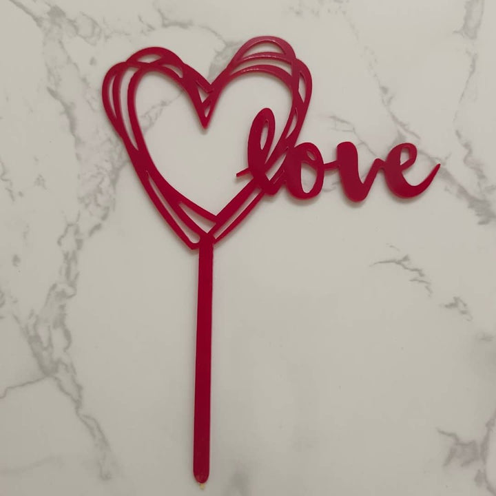 Cake Topper - Arcylic(Wedding, Anniversary, Love & Thank You) - SK Homemade Cakes-Love - Red--