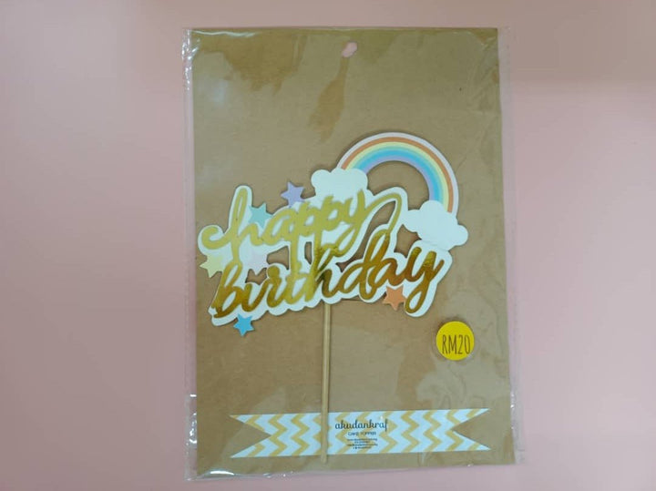 Cake Topper - Paper - SK Homemade Cakes-Happy Birthday - Rainbow(Gold)--