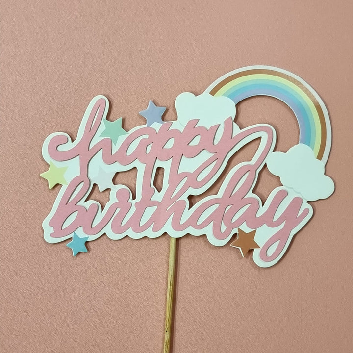 Cake Topper - Paper - SK Homemade Cakes-Happy Birthday - Rainbow(Pink)--