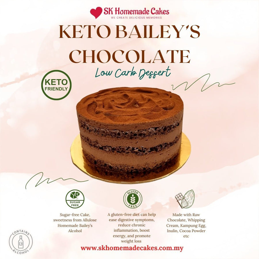 Keto Bailey's Chocolate Cake (Sugar Free & Gluten Free) - 15cm Whole Cake (Available Daily) - SK Homemade Cakes-Small 15cm--