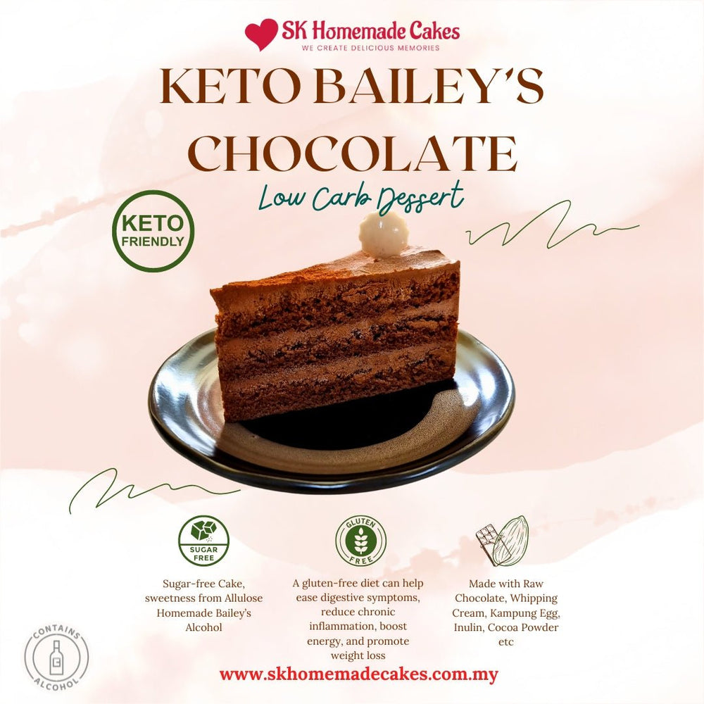 Keto Bailey's Chocolate Cake (Sugar Free & Gluten Free) - Whole Cake (5-days Pre-order) - SK Homemade Cakes-20cm--