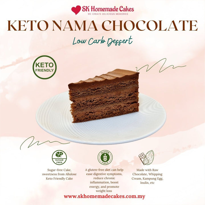 Keto Nama Chocolate Cake (Sugar Free &amp; Gluten Free) - 20cm Whole Cake (Available Daily) - SK Homemade Cakes-Medium 20cm--