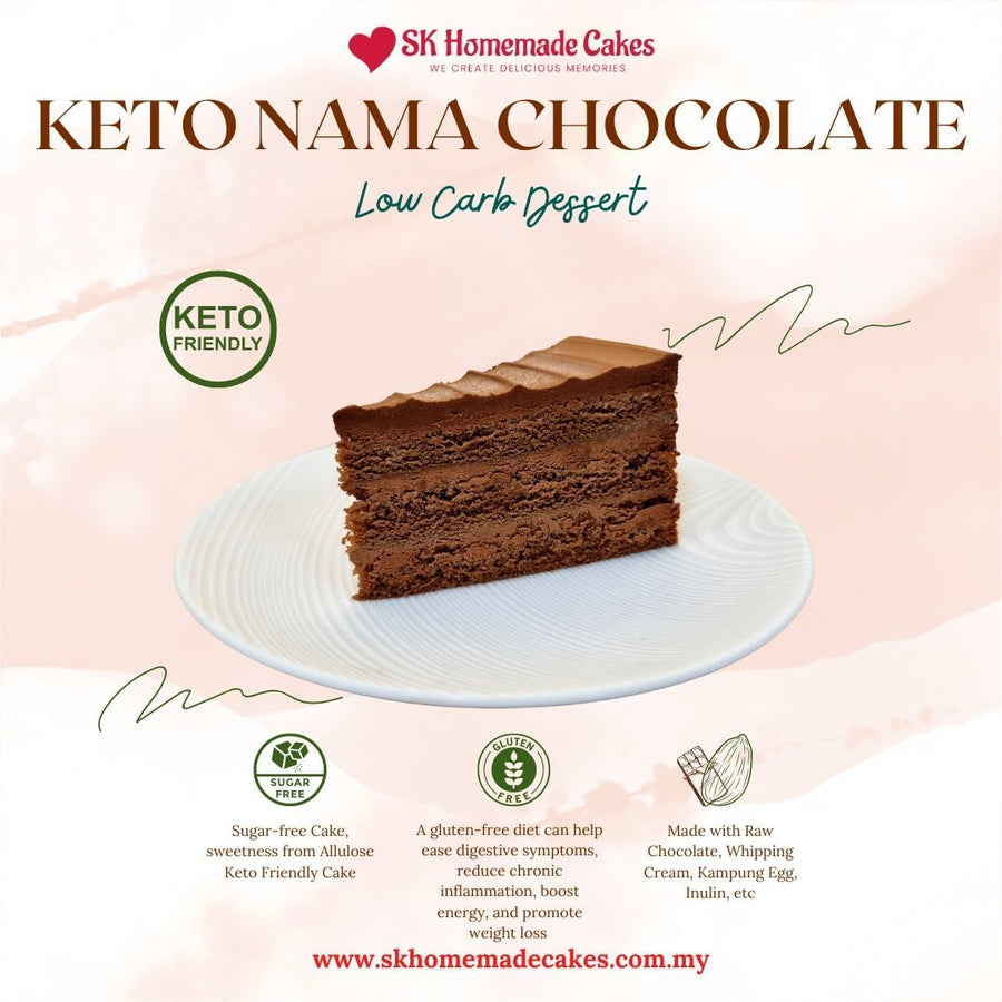 Keto Nama Chocolate Cake (Sugar Free & Gluten Free) - 24cm Whole Cake (Available Daily) - SK Homemade Cakes-Large 24cm--