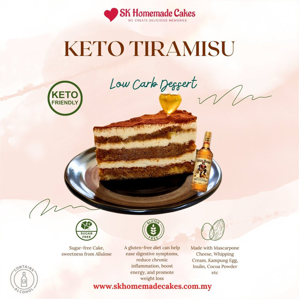 Keto Tiramisu Cake *ALCOHOL (Sugar Free & Gluten Free) - 20cm Whole Cake (Available Daily - SK Homemade Cakes-Medium 20cm--