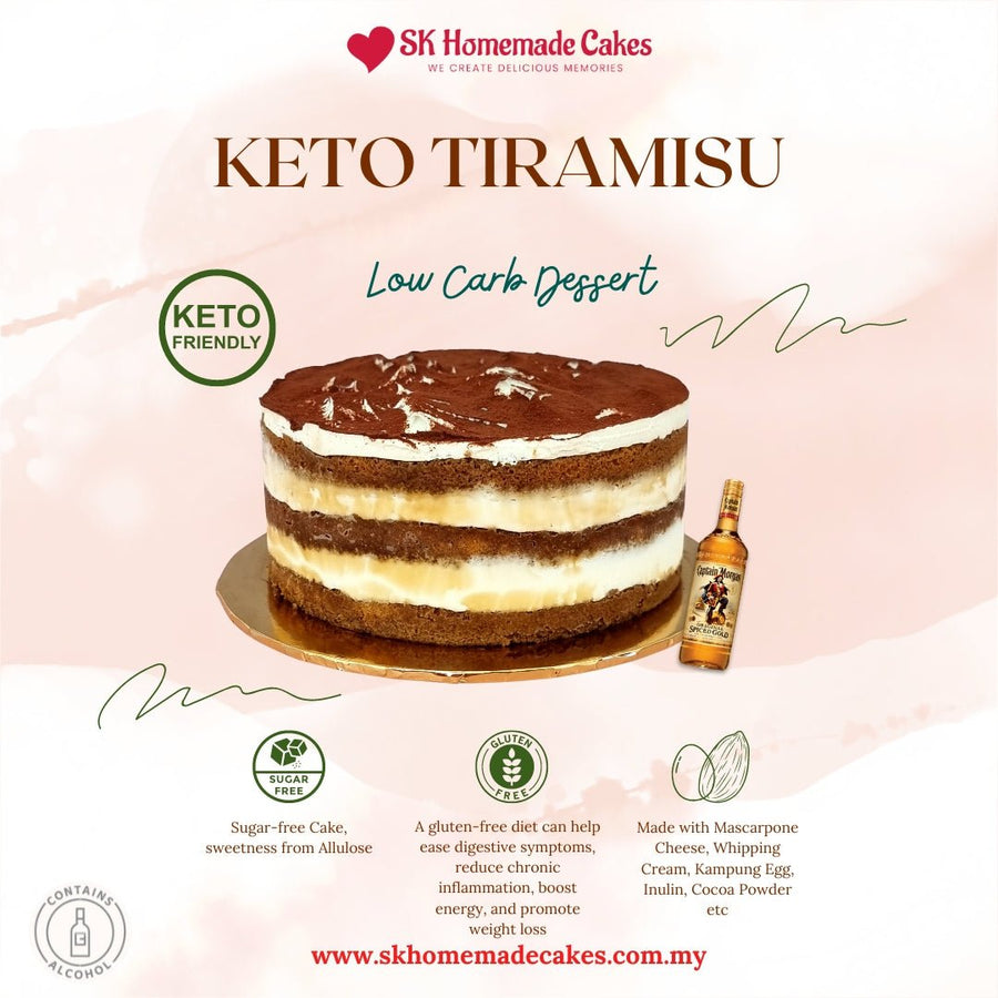 Keto Tiramisu Cake (Sugar Free & Gluten Free) - 20cm Whole Cake (Available Daily) - SK Homemade Cakes-Medium 20cm--