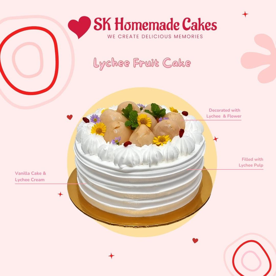Lychee Fruit Cake- 20cm Whole Cake (Available Daily) - SK Homemade Cakes-Medium 20cm--